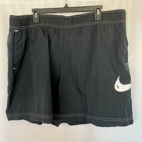 NWT New Nike Shorts Black w White Swoosh Woven Easy Loose Fit Woman’s Sz XXL - Picture 1 of 8